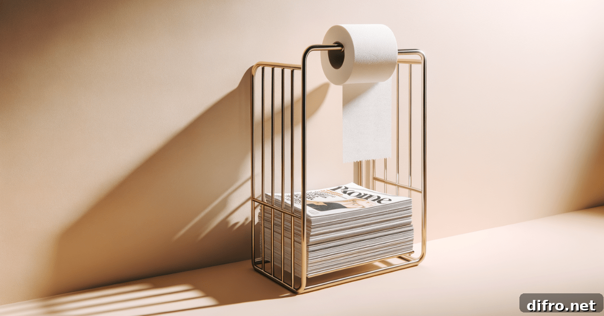 Stand alone toilet paper holder with magazine rack.