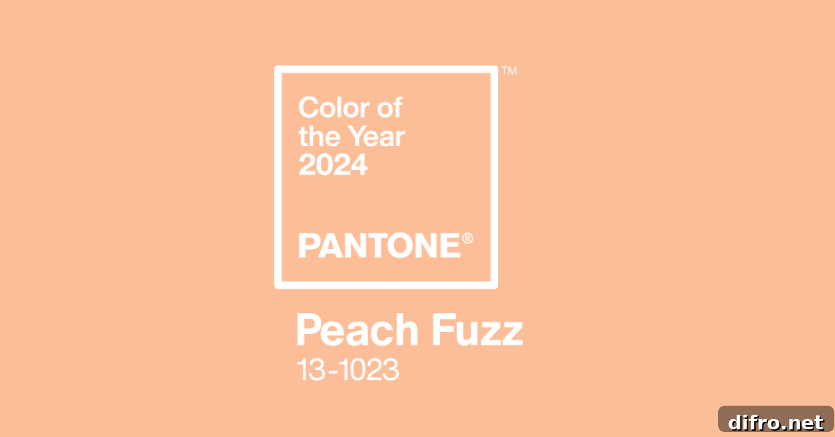Written "Color of the Year 2024 PANTONE, Peach Fuzz 13-1023" on a peach fuzz-colored background.