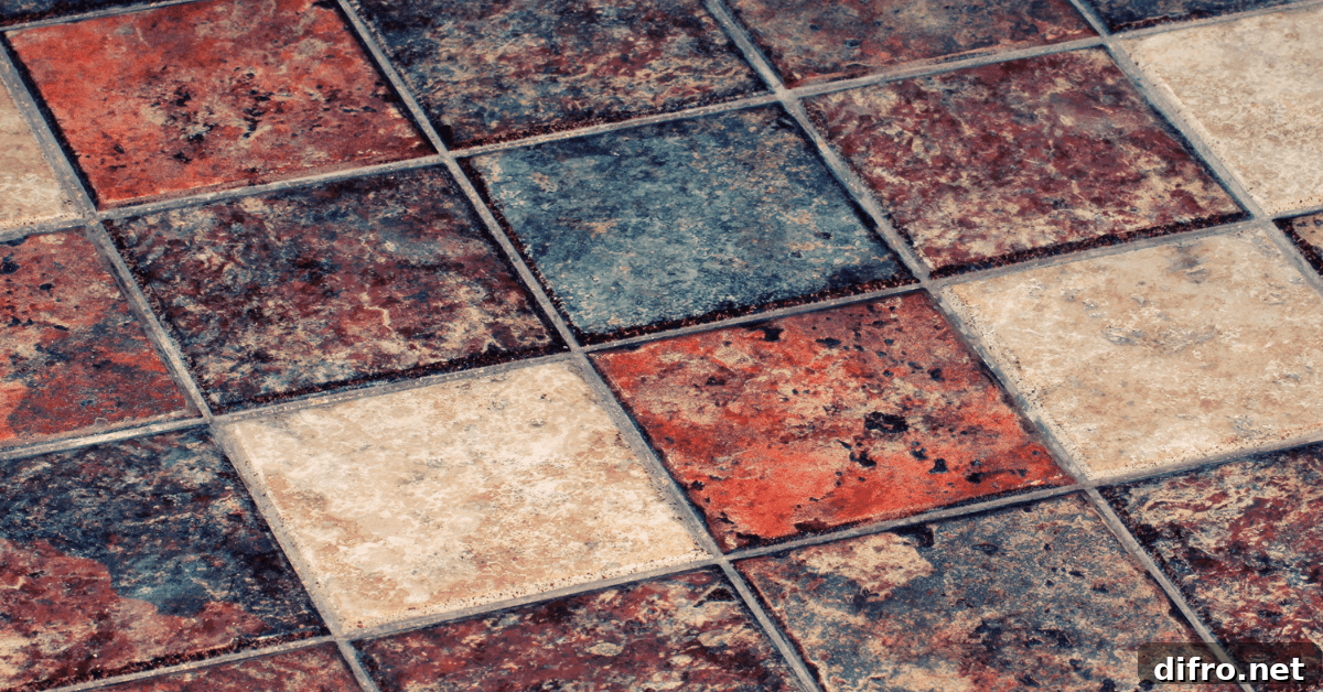 Terracotta floor tiles in various colors.