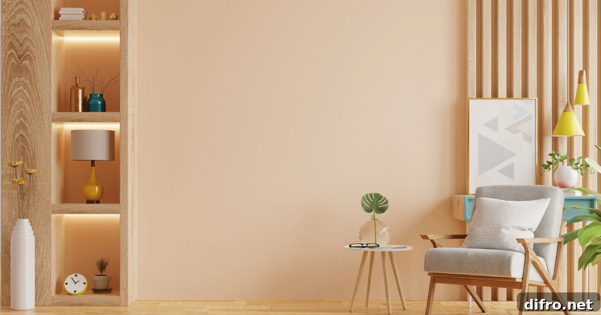 Modern living room with a smooth wall.