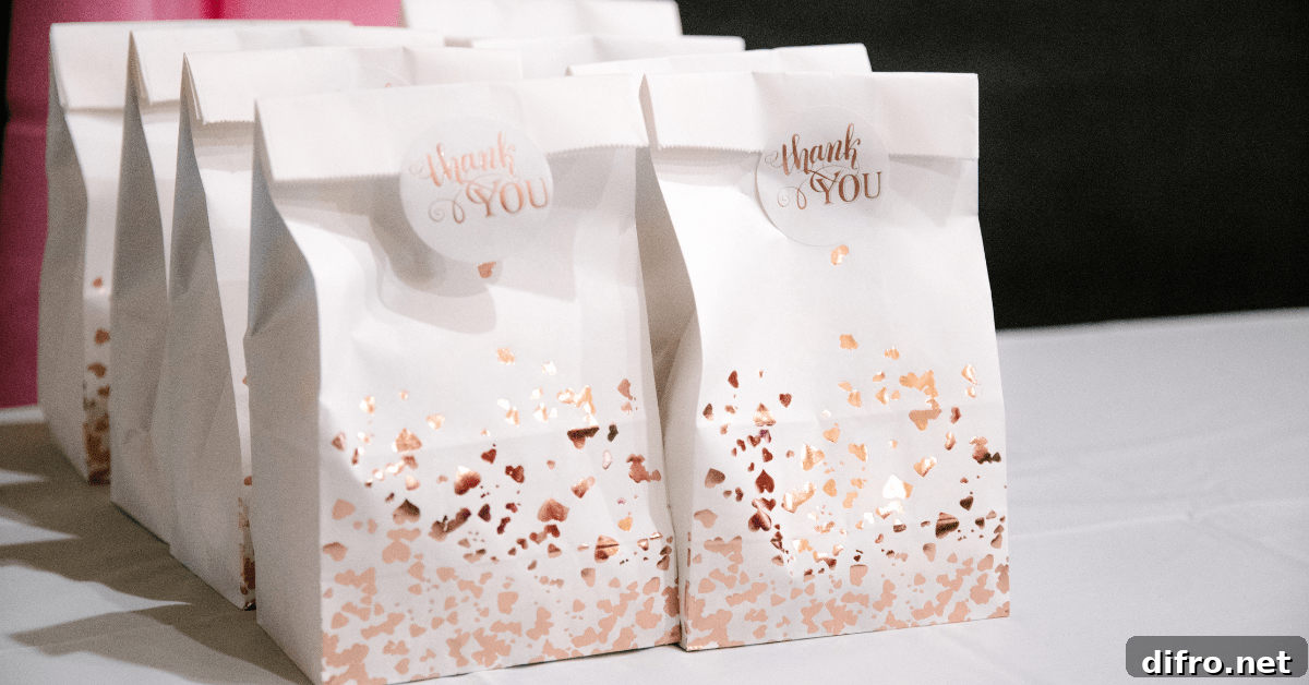 Party favors lined up on a table.