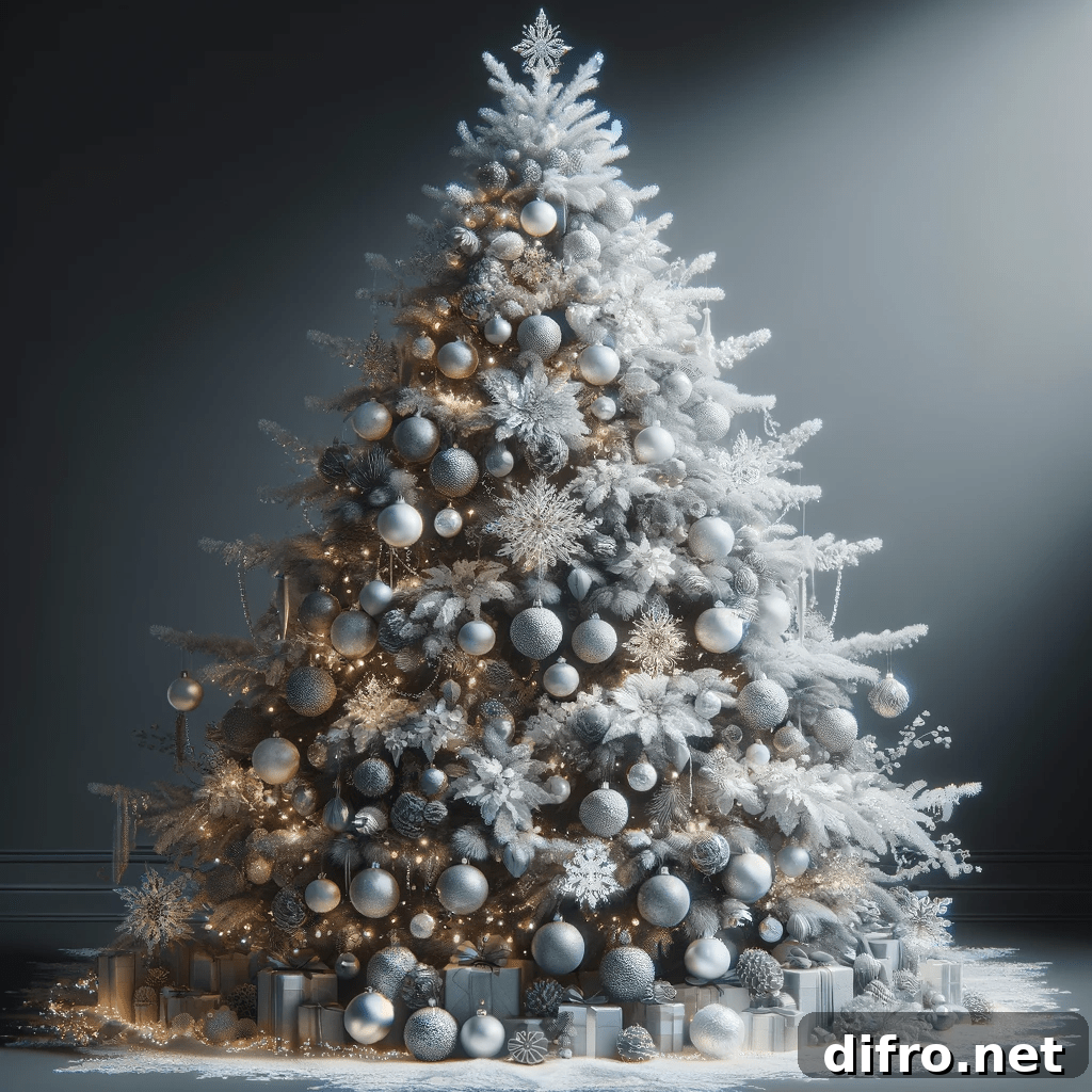 monochromatic christmas tree with white and silver accents