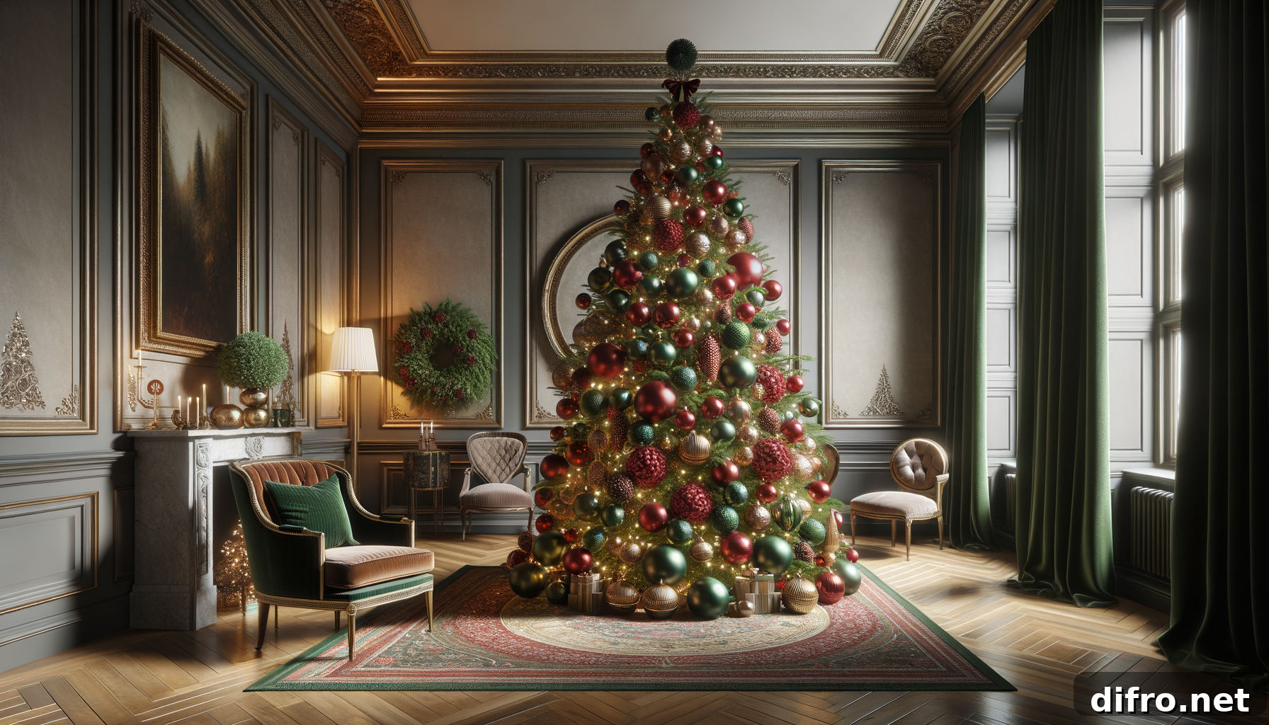 Living room with a vintage-colored ornaments.