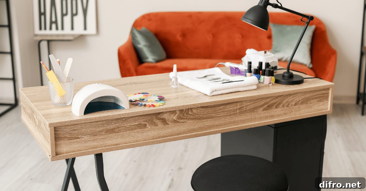 Closeup of a wooden small corner desk.