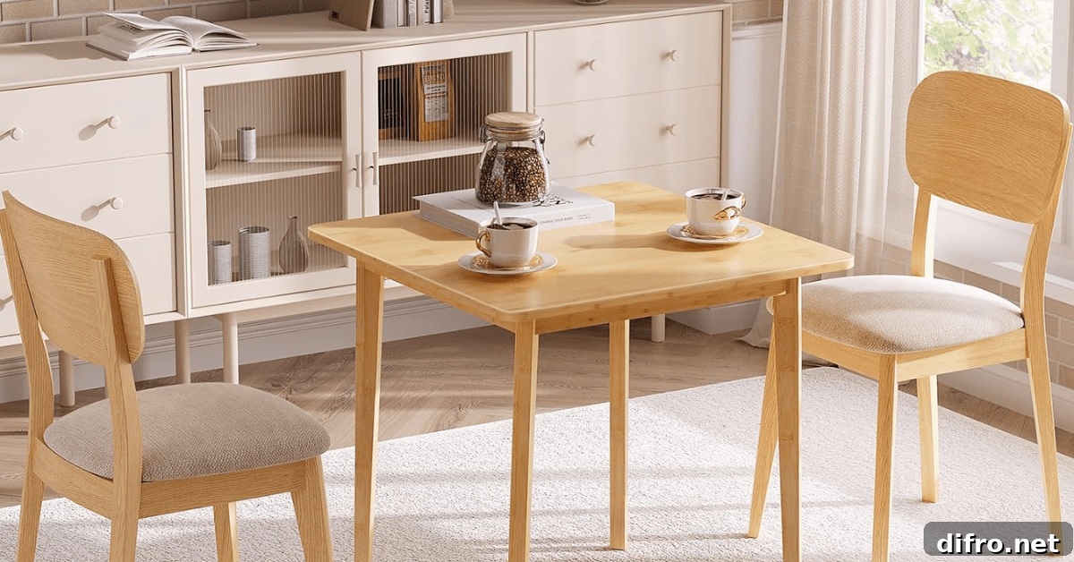 Wooden kitchen drop leaf table with two chairs.