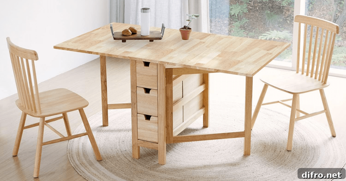 A wooden drop leaf table and chairs.