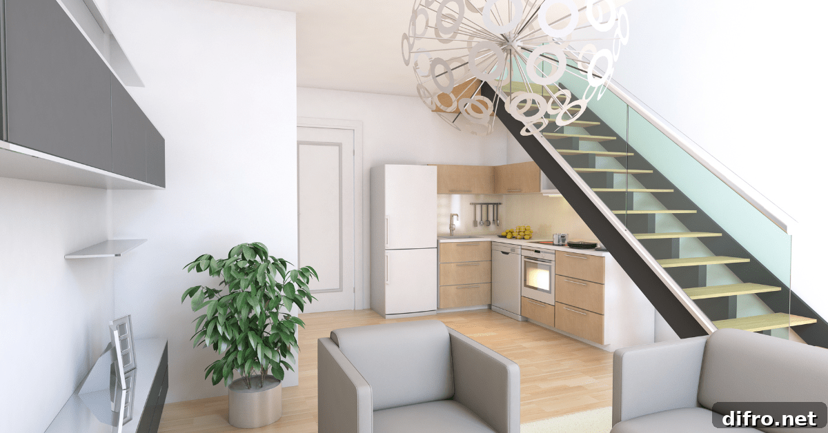 Modern living room of a duplex home.