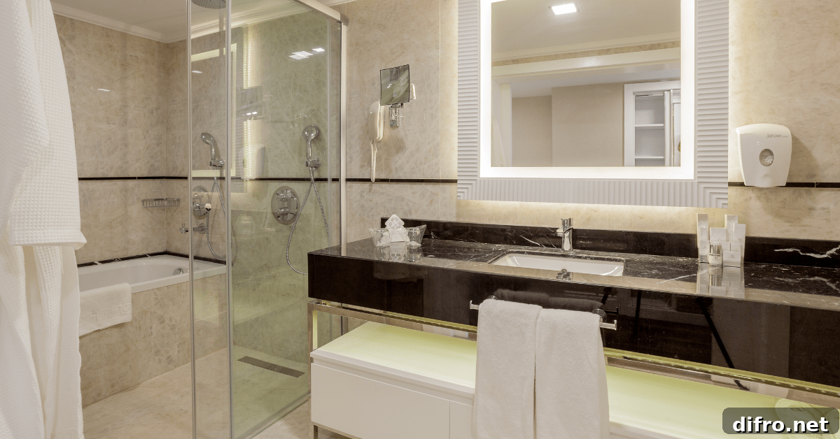 A sleek wet room bathroom with layout for small space.