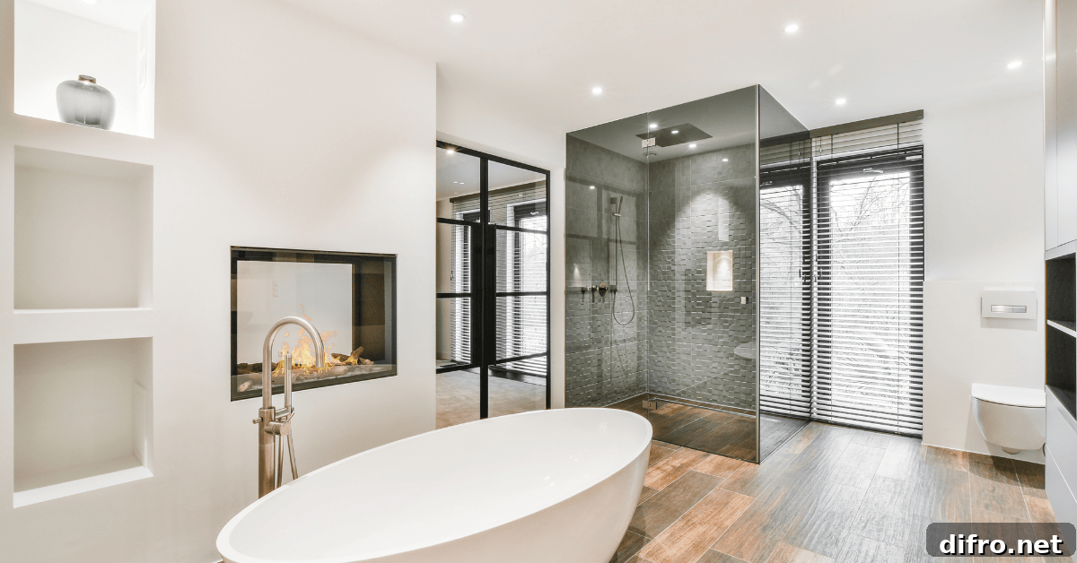 Wet room bathroom with glass shower walls and modern fixtures.