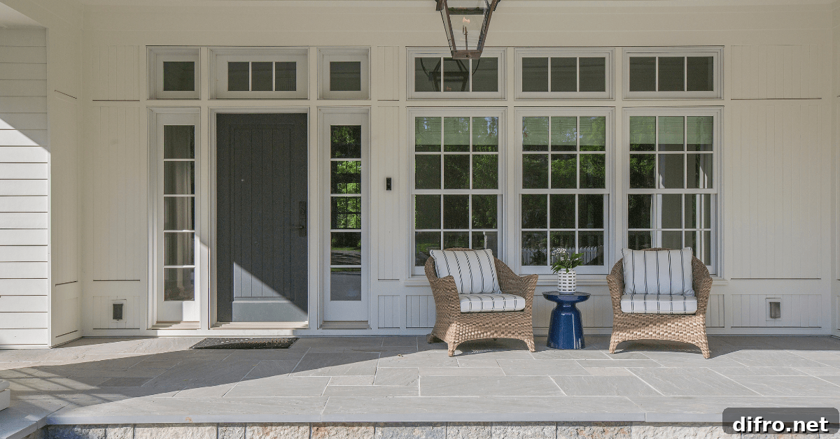 Front porch with modern furniture.