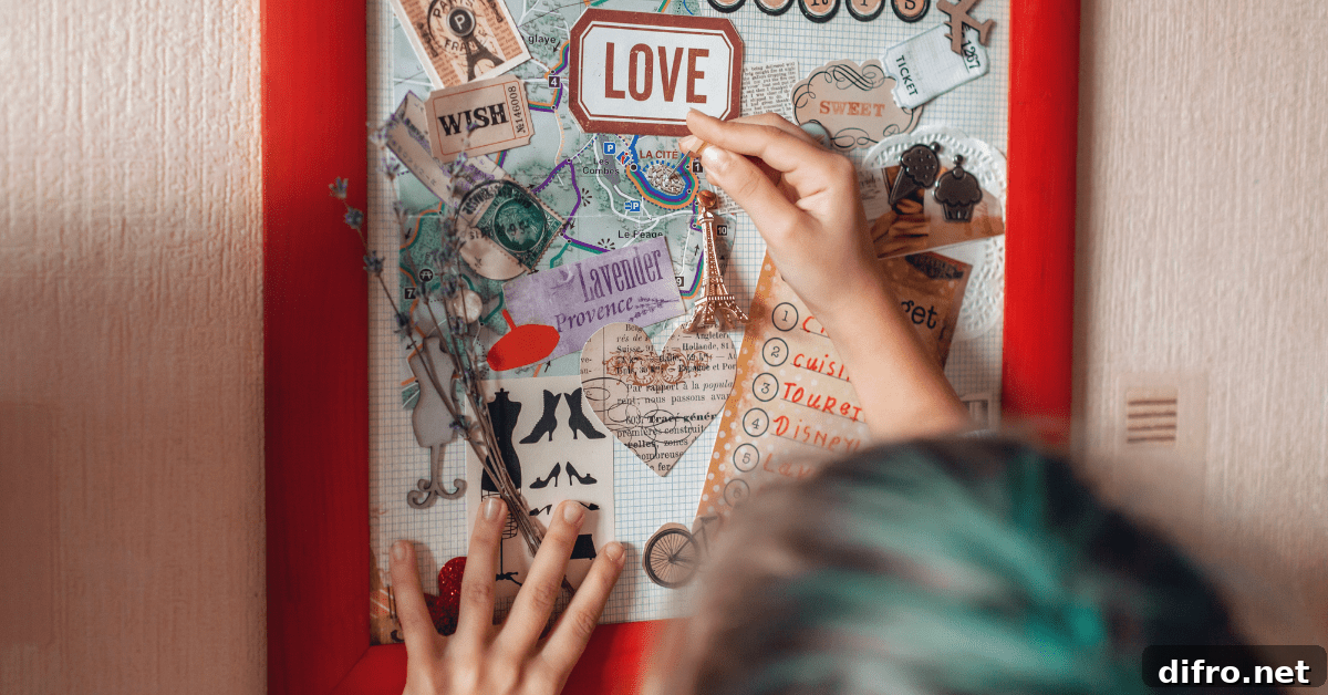 Woman adding to her DIY mood board.