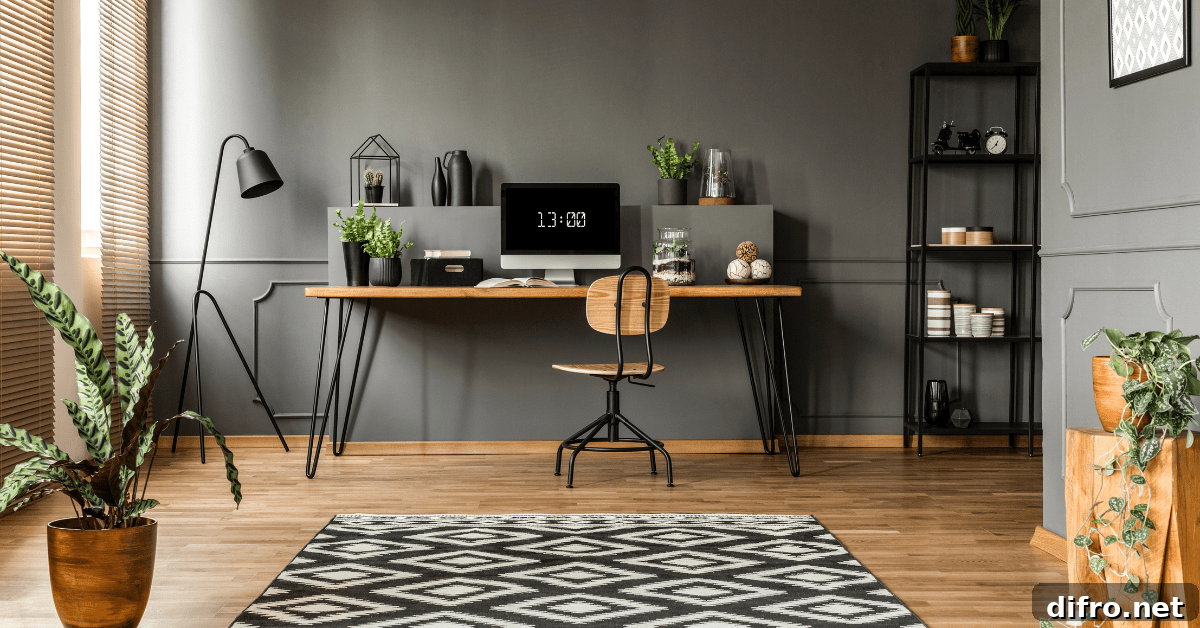modern office with wooden cross-legged chair made of wood.