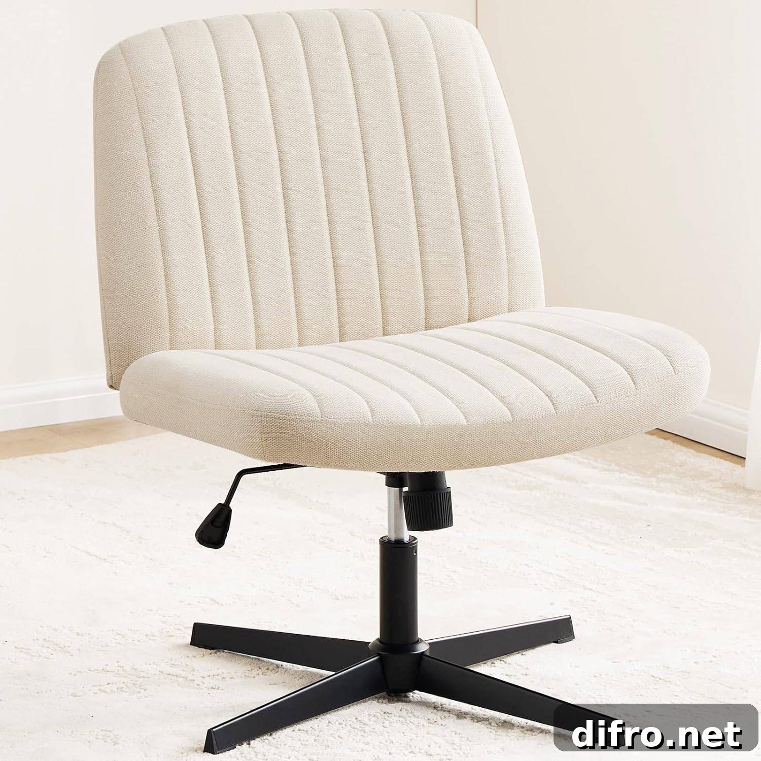 White cross-legged office chair product photo.