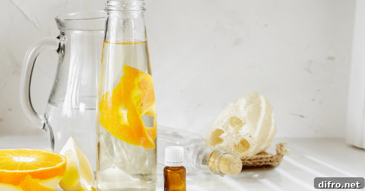 Assortment of ingredients for making a homemade window cleaner.