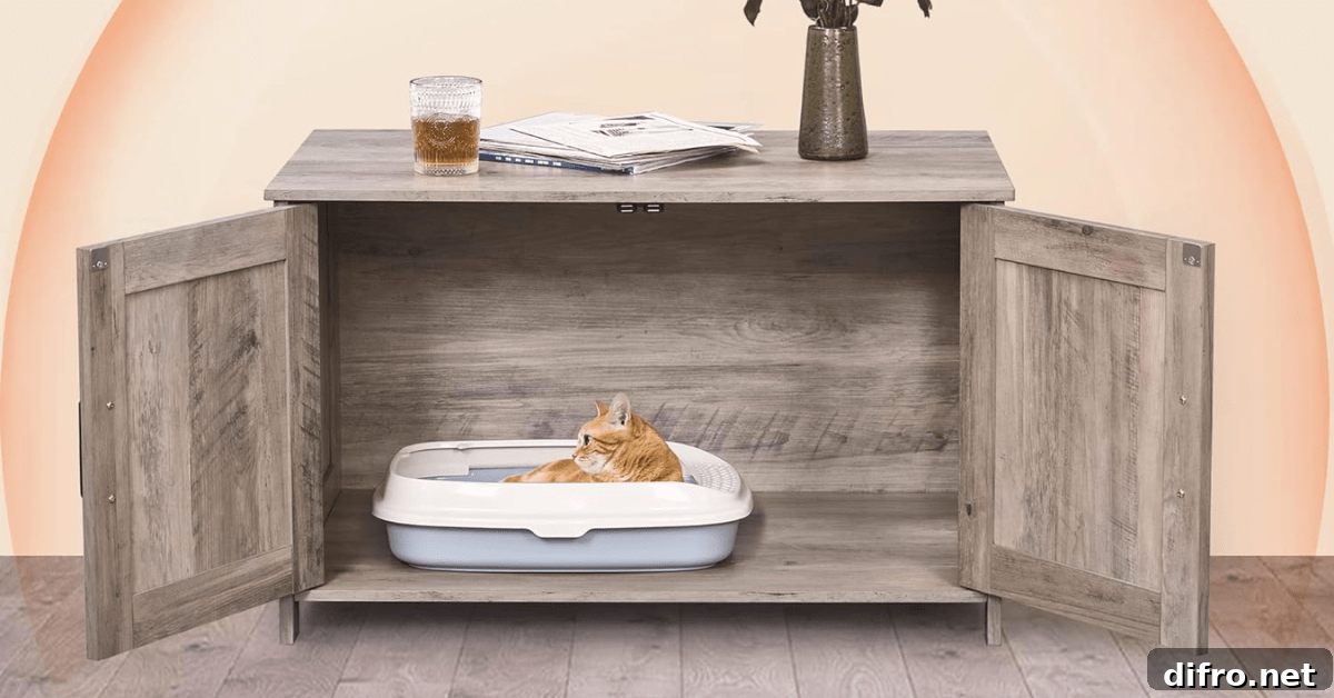 A wooden cabinet with hidden access to a cat litter box.