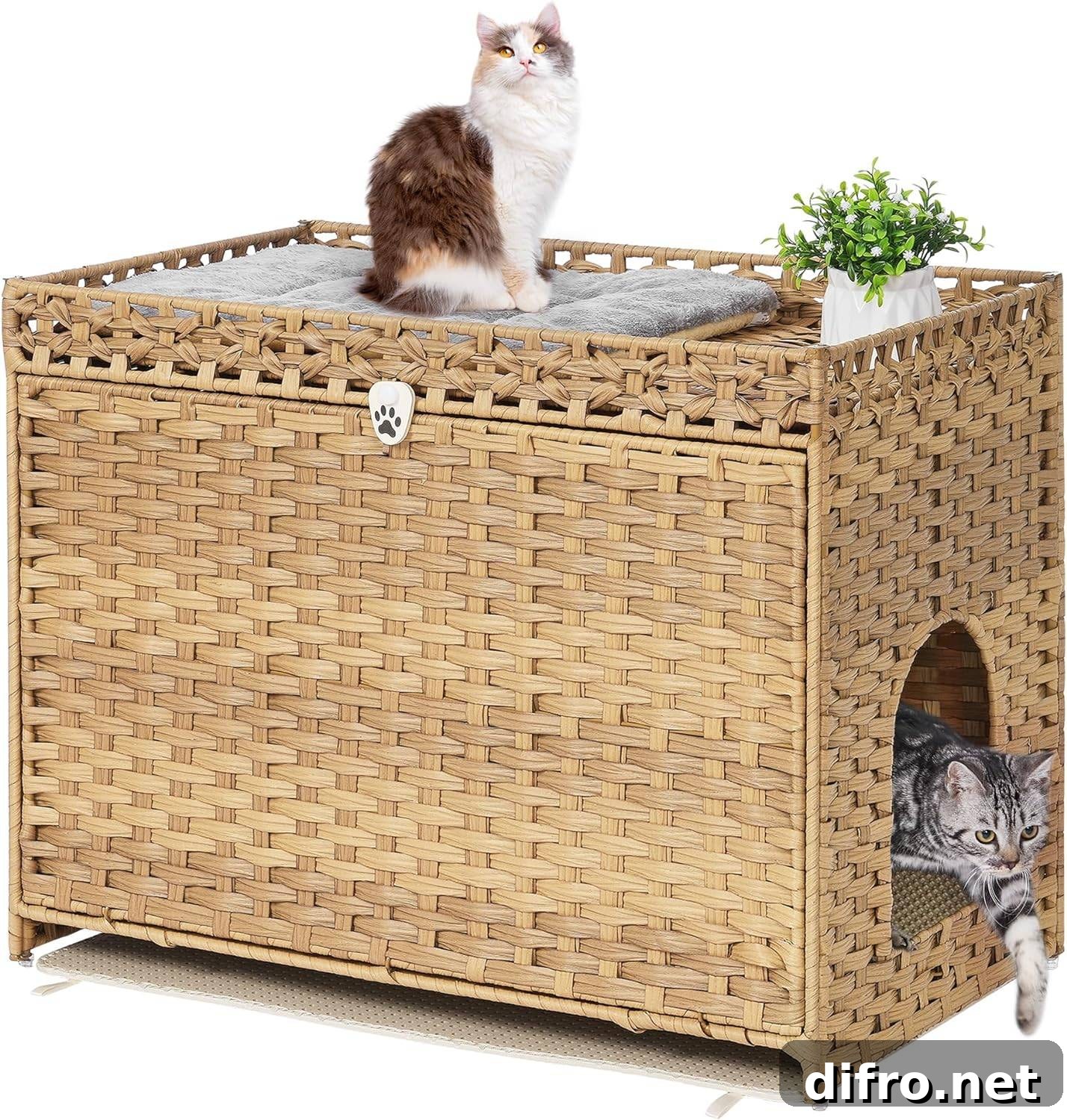 Wicker box that doubles as a litter box for cats.