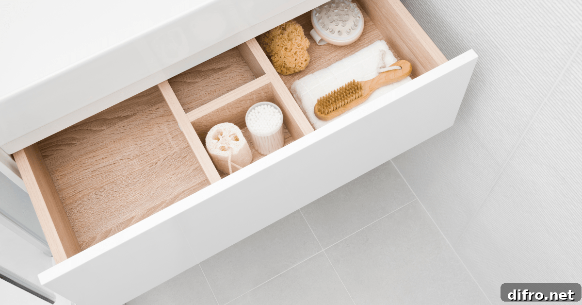 Wooden bathroom drawer organizer.