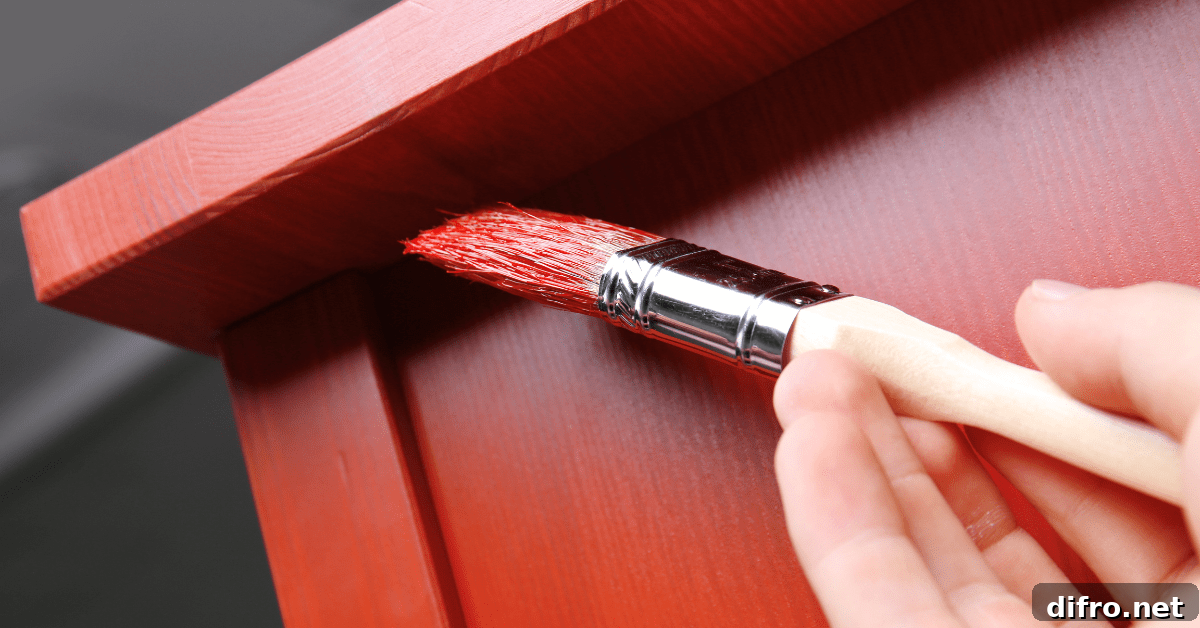 Small brush painting a piece of furniture red.