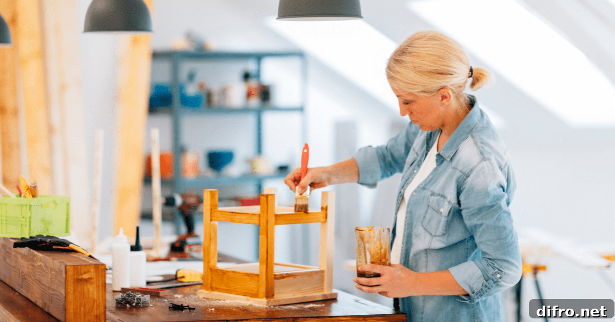 Woman painting a piece of furniture.