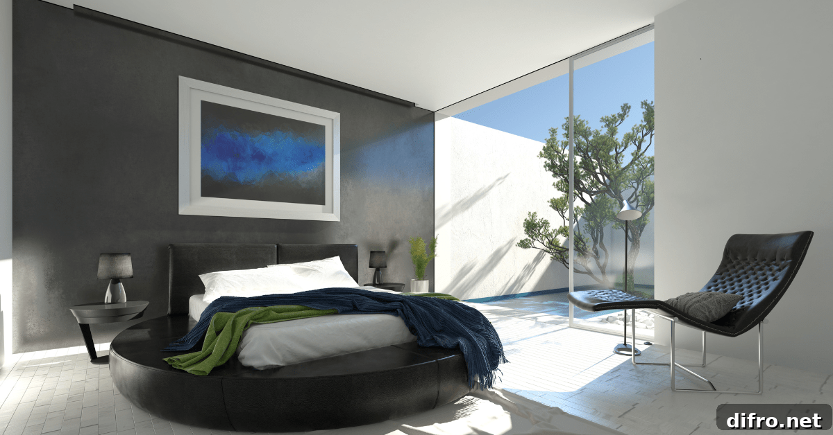 Leather seat in a black bedroom.