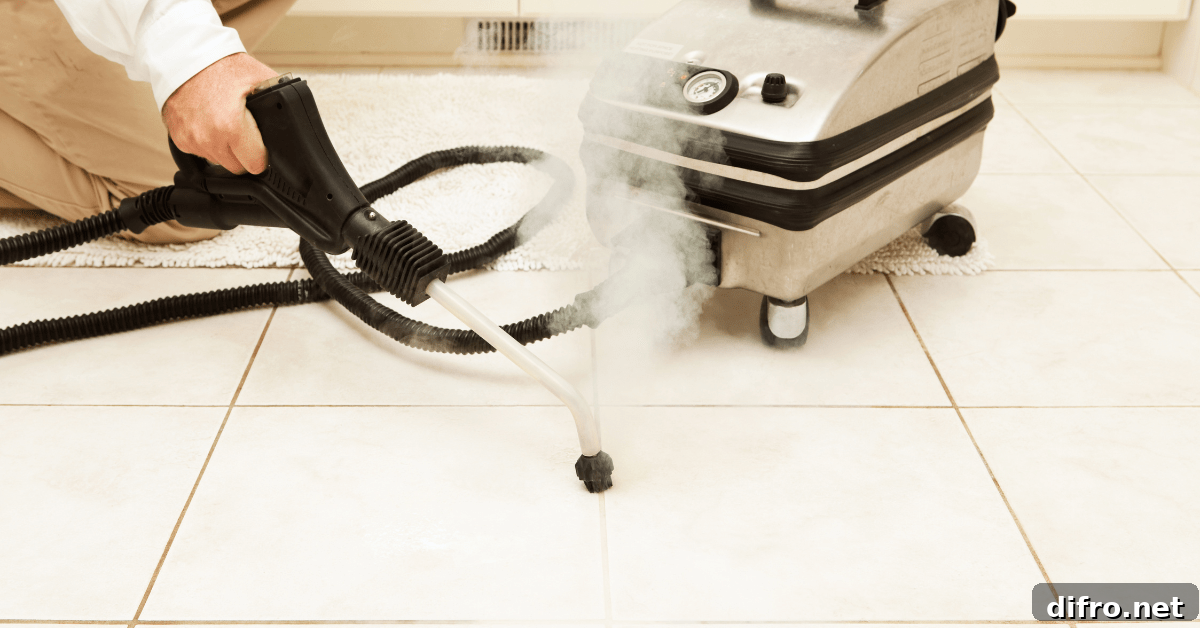 Steam machine cleaning tile grout.