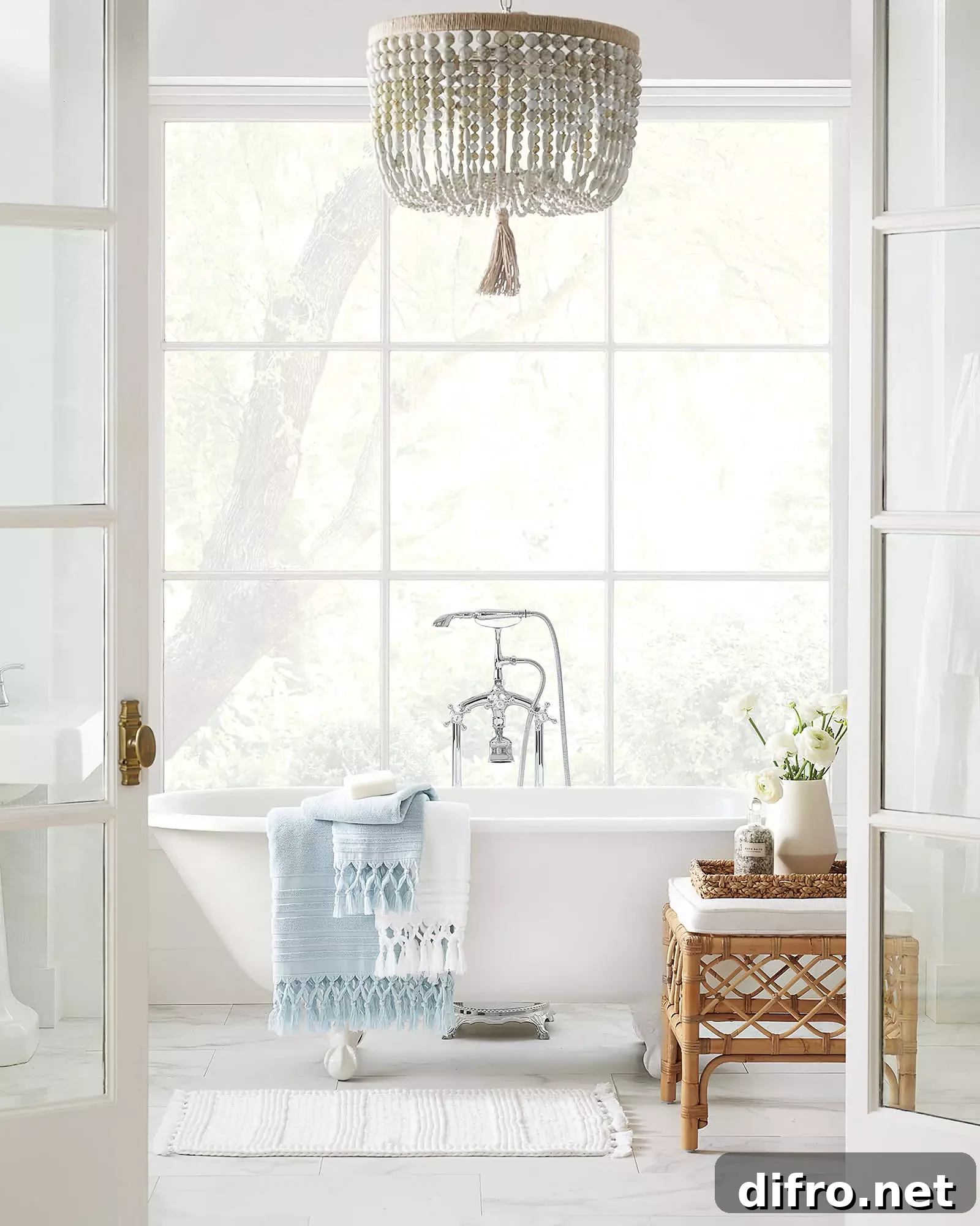 Healdsburg Bath Rug from serena and lily white bathroom with free standing tub