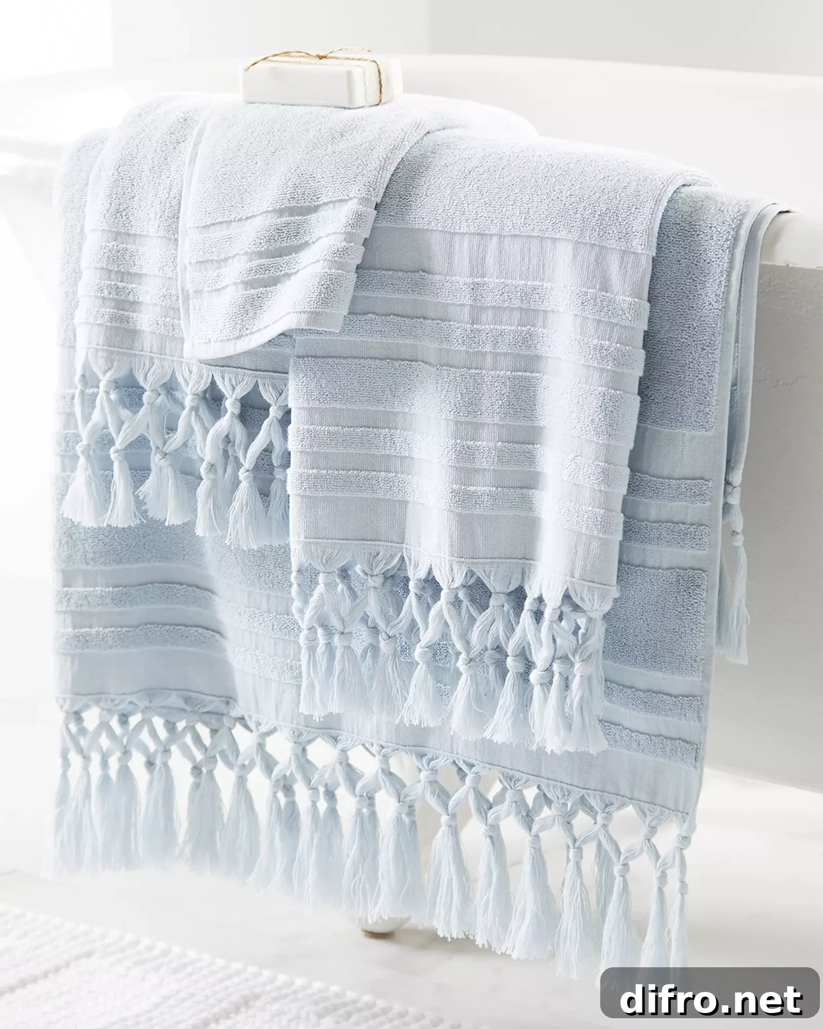 product photo blue tassel bath towels