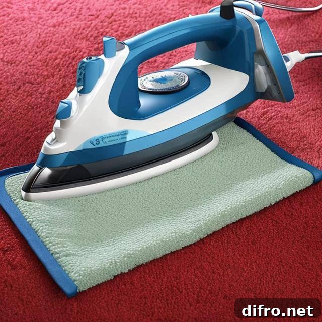 Clothes iron and microfiber on carpet.