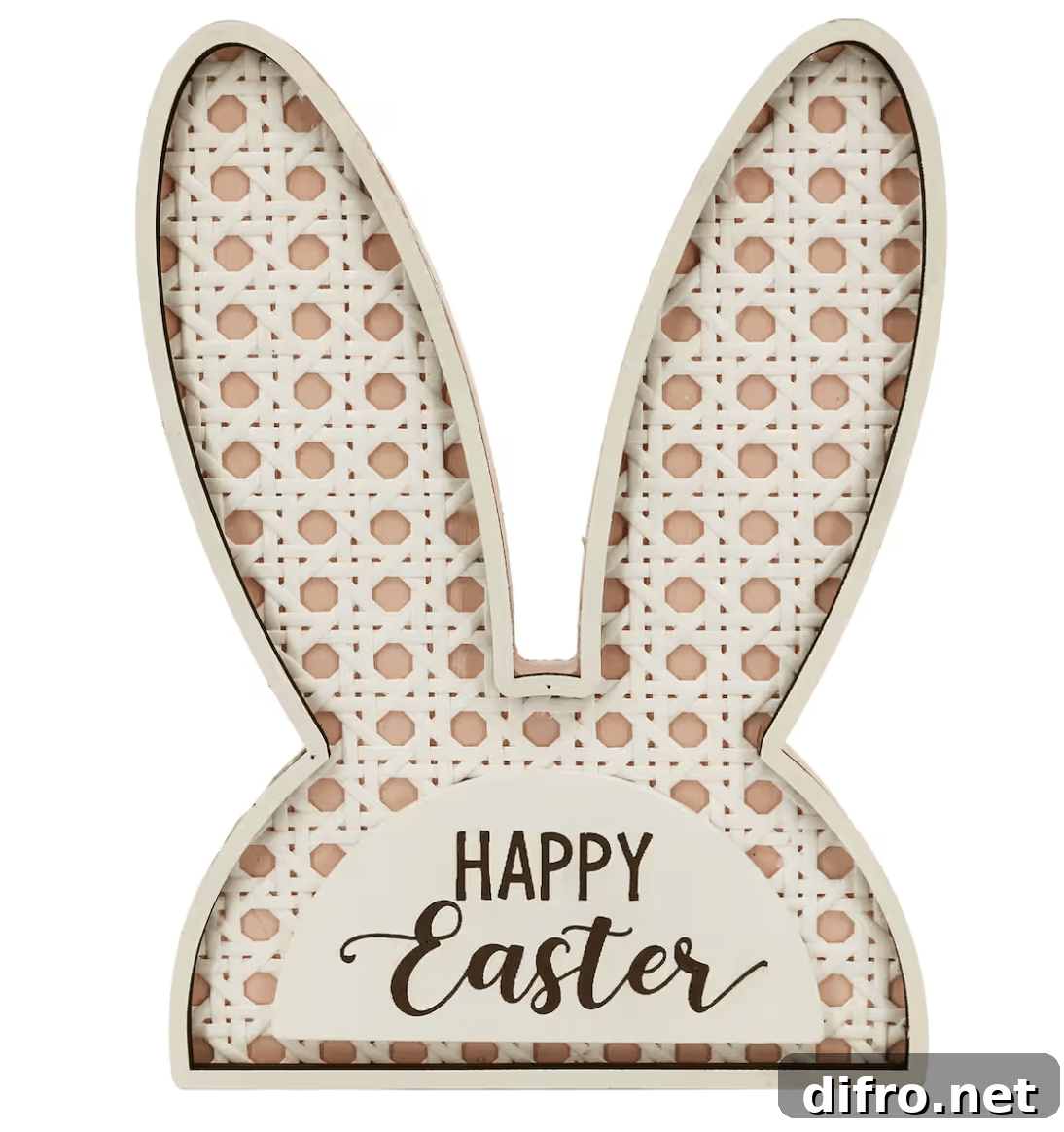 bunny ears table top sign with wicker backdrop