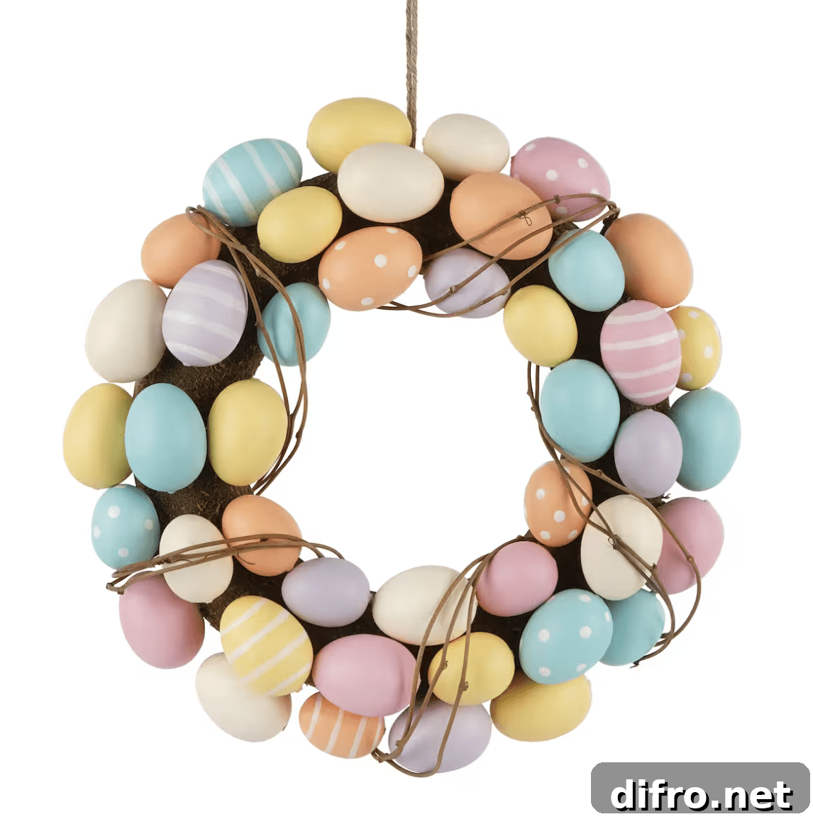 egg wreath with thin grapevine wrap