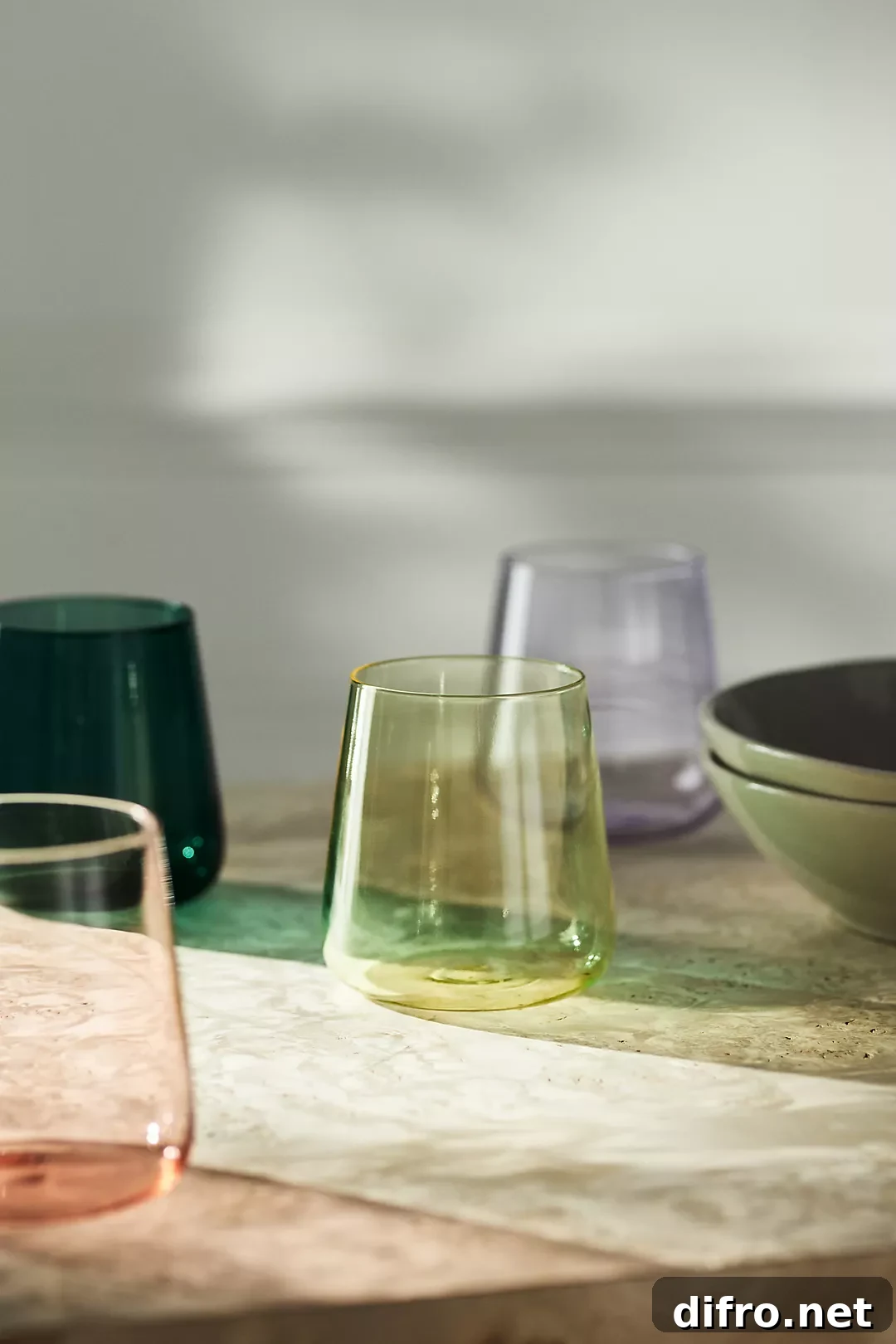 stemless green wine glasses
