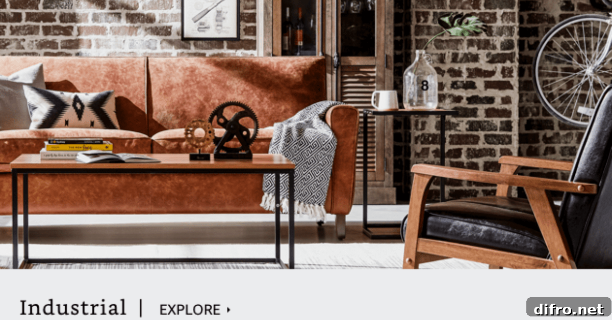 Industrial-style living room.