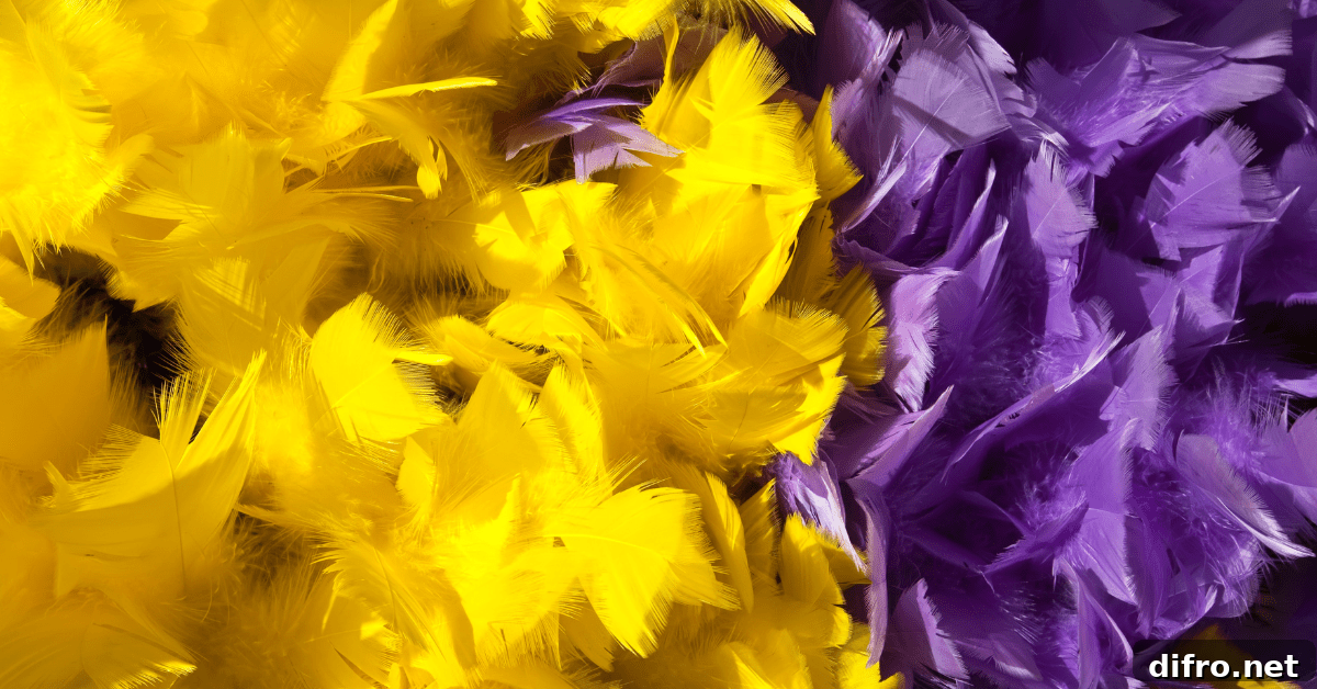 Yellow and purple feathers.