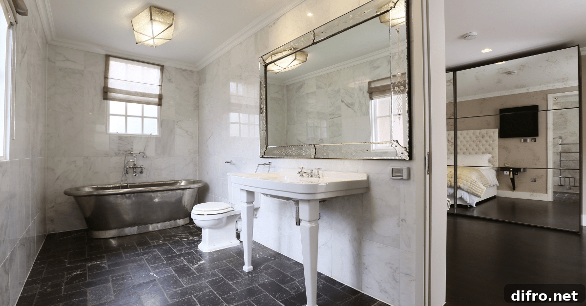 En suite bathroom with white vanity.