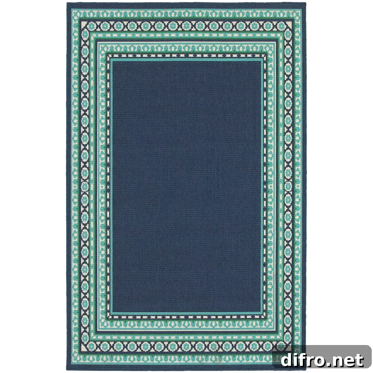 blue and turquoise patio rug