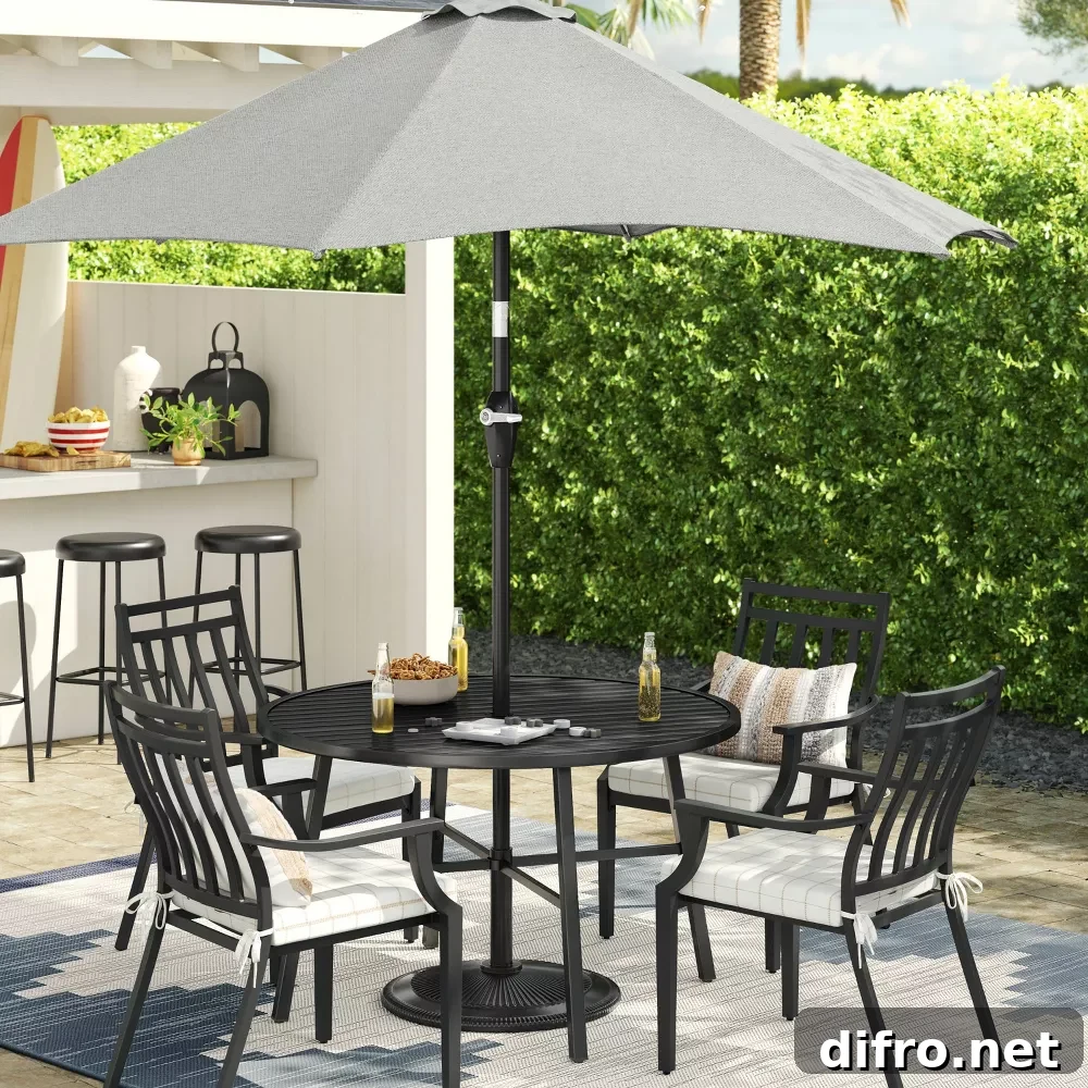 patio umbrella grey on table