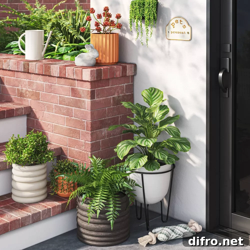 white planter on patio steps