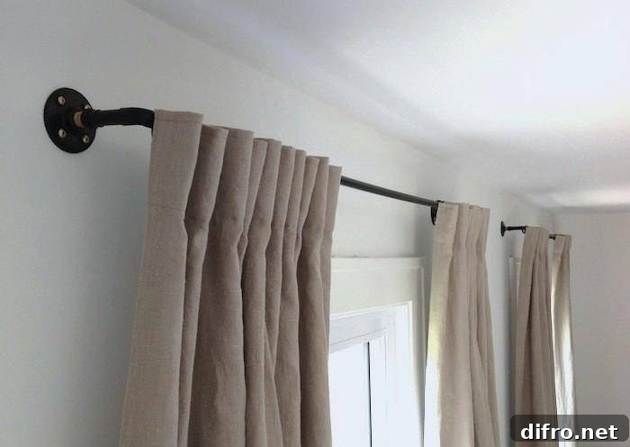 Copper pipes used to hang curtain.