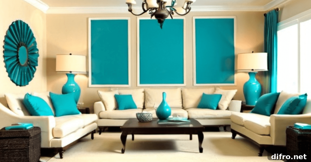 Turquoise and cream living room.