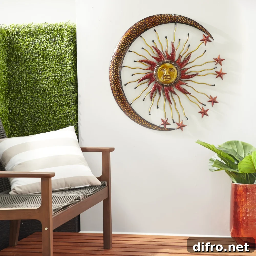 outdoor wall sun and moon decor