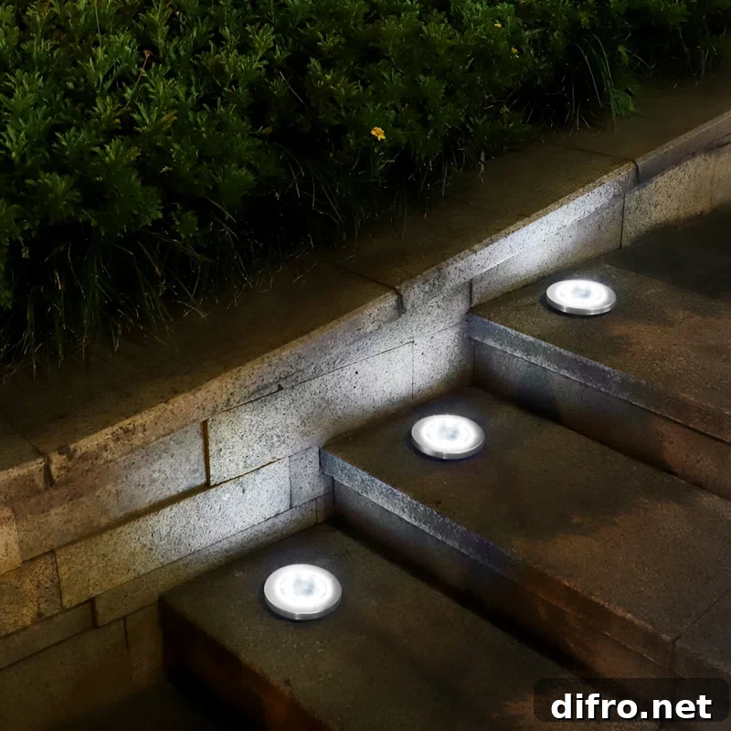 stair lights on concrete stairs outside