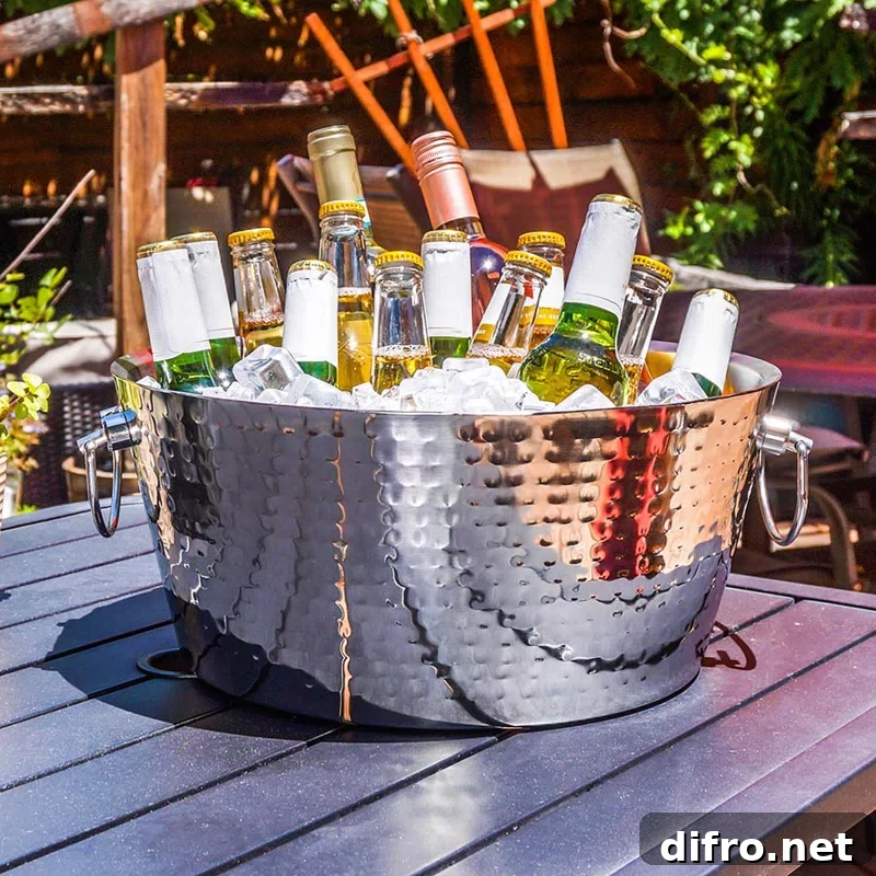 ice bucket on patio full of beer
