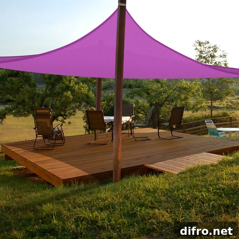 purple uv block sun shade over patio