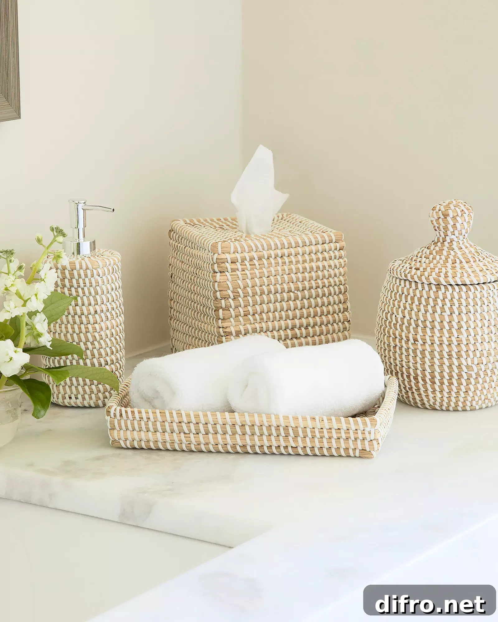 rattan bathroom accessories tissue paper holder tray and soap dispenser