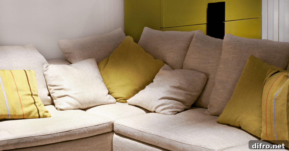 A couch with too many pillows.
