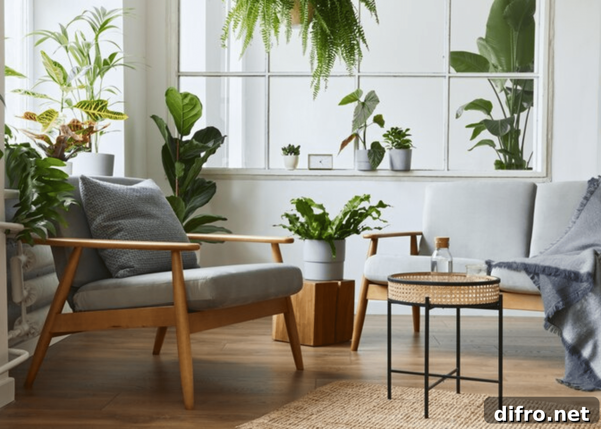 house plants chair and side table