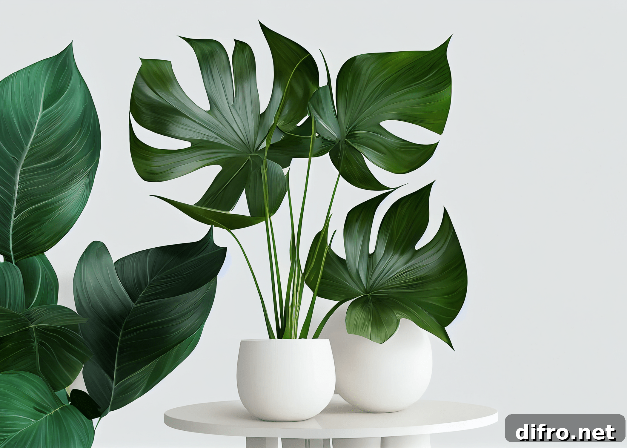 monstera plant in white pots