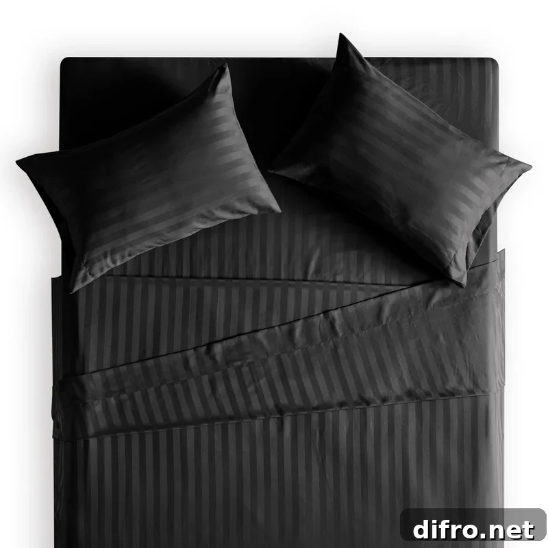 sateen black bed sheet set top view white background