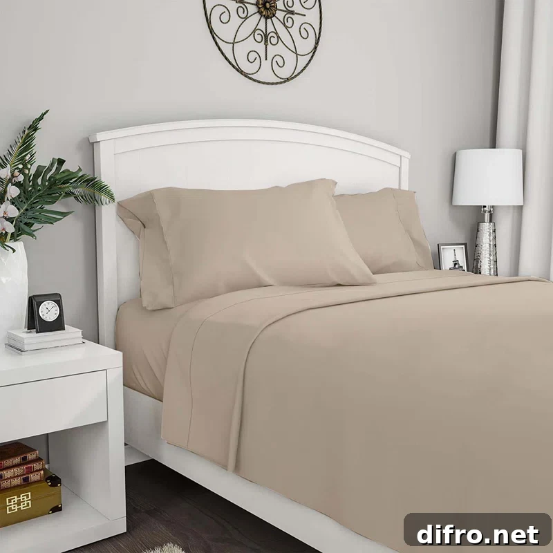sandstone bamboo sheet set on white double bed