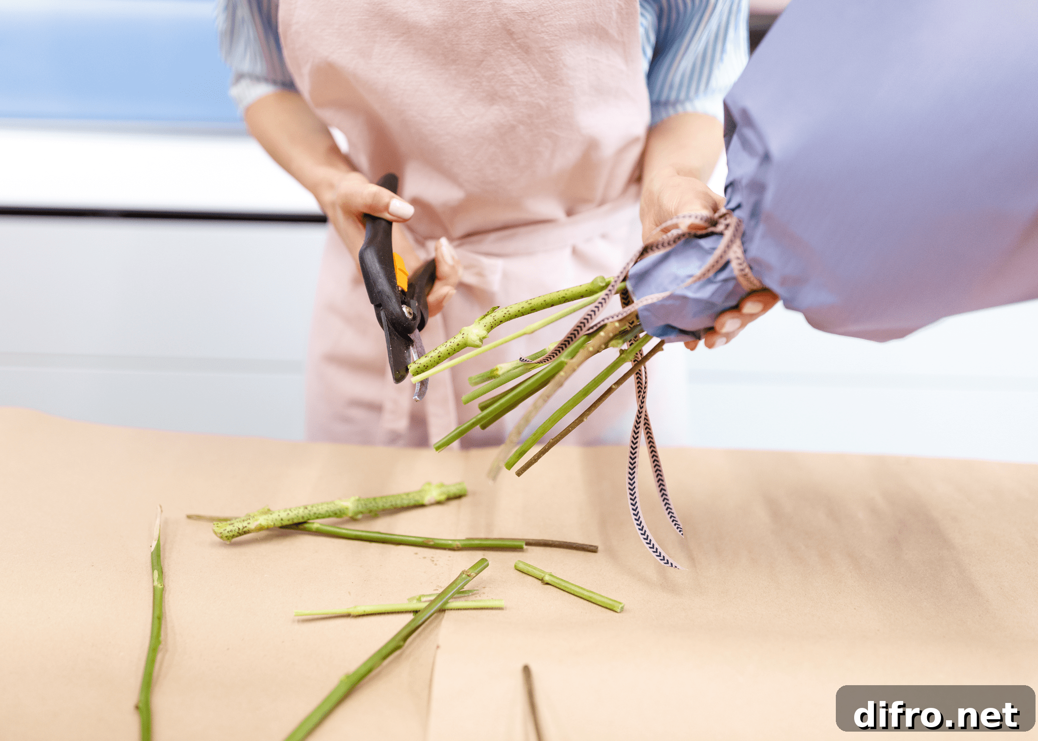 cutting floral stems